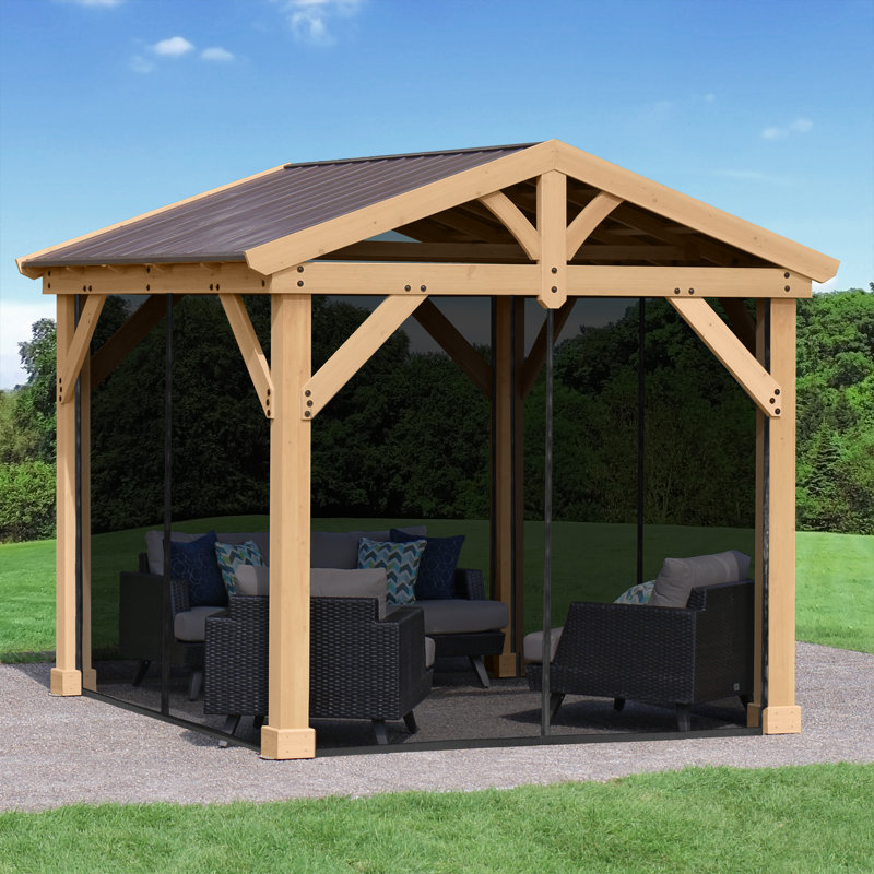 10' x 10' Meridian Pavilion Mosquito Mesh Kit  Premium Phifer UV-Resistant Mesh with Easy Glide Tracks and Full-Length Zippered Panels