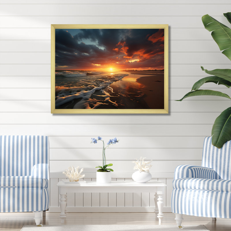 Photo de plage Sables d'or XXV - reproduction sur toile, H 34 po x l 44 po x P 1,5 po, Cadre doré à une seule photo
