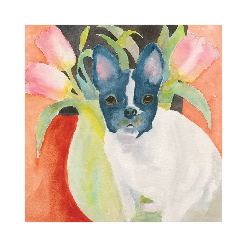 Tulip Frenchie by Connie Collum - Painting on Canvas, Wrapped Canvas, 66.04cm H x 66.04cm W x 3.81cm D