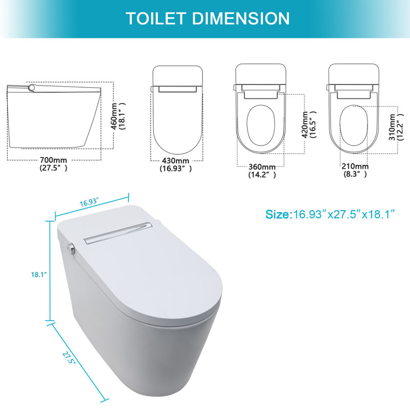 Smart Toilet with Bidet Built in, Auto Open & Close, Elongated Heated seat, Foot Sensor Flush, LED Display, Warm Water Wash, Dryer, Night Light