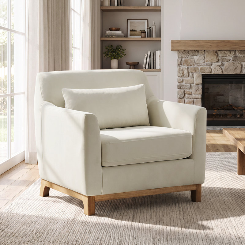 Jazmere 31.5" Armchair, Beige Velvet, Natural
