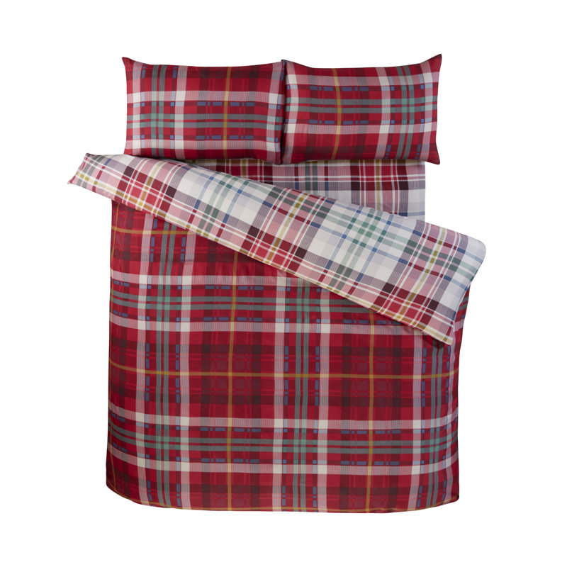 Regalia MF Complete Set Double Red, King Duvet Cover Set + 3 Additional Pieces, Red Argyle