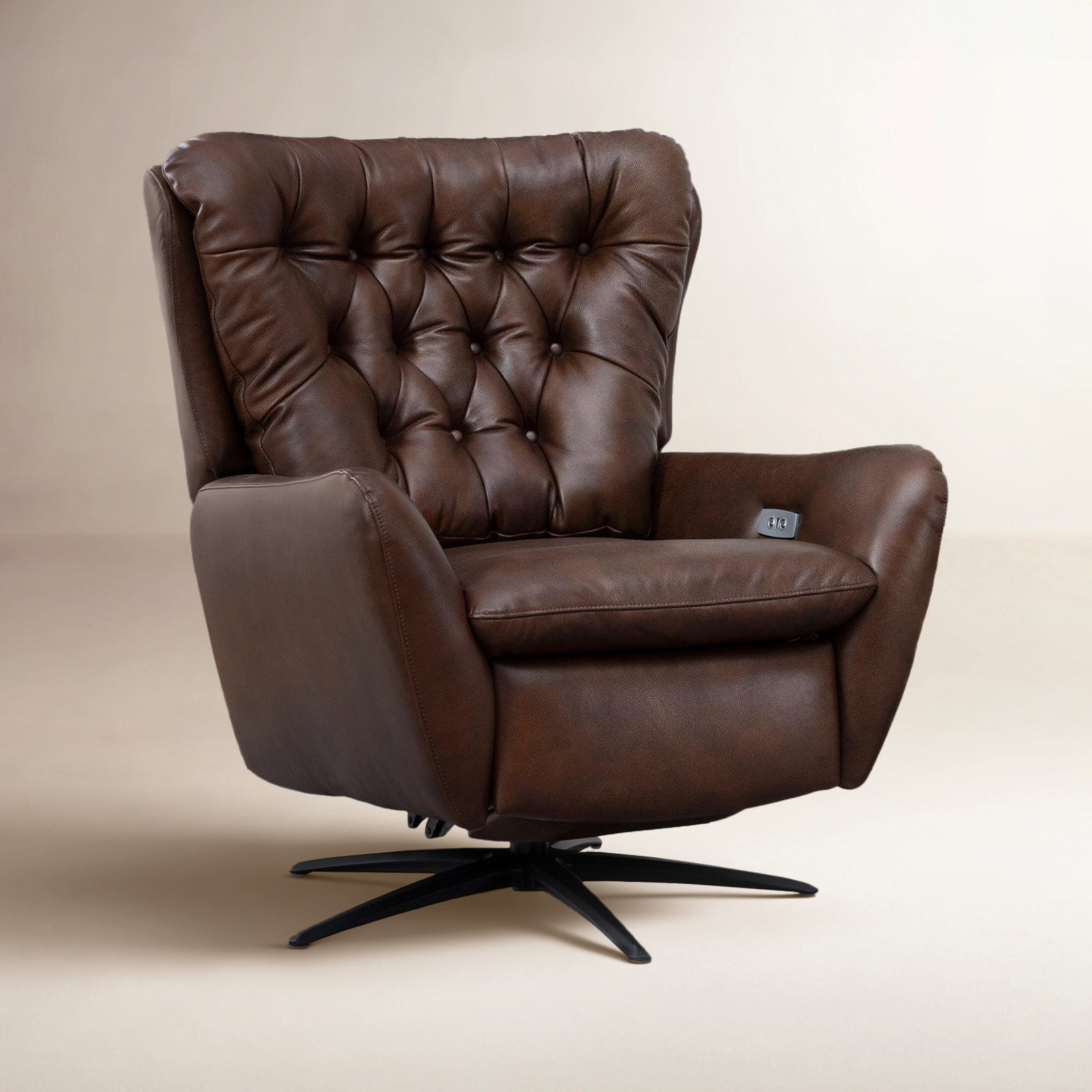 Harrington 31" Genuine Leather Swivel Power Recliner, Chocolate