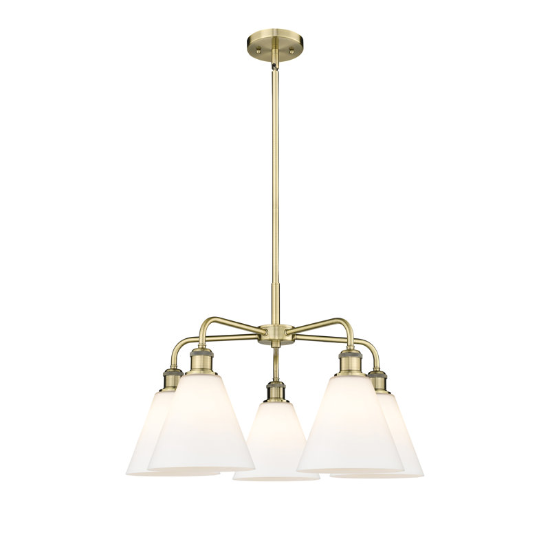 Lustre cône à 5 lumières Beva, Blanc mat, Laiton antique