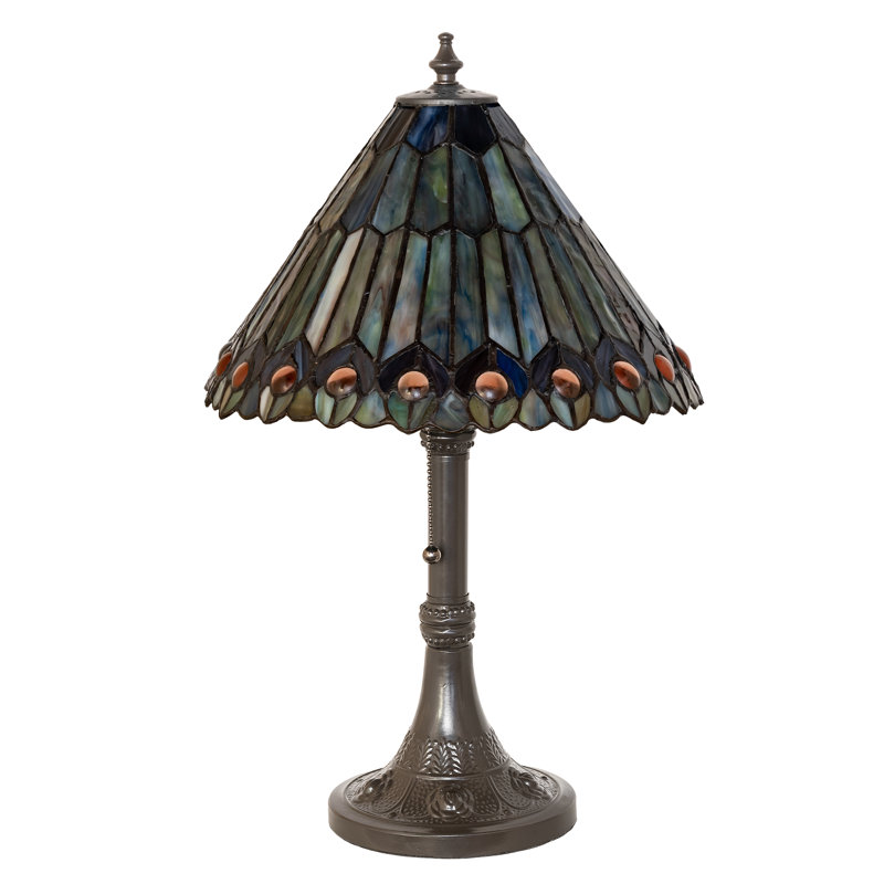 19" High Tiffany Jeweled Peacock Accent Lamp
