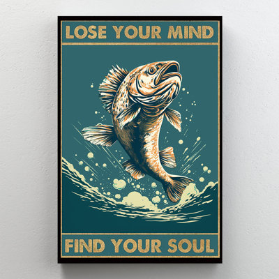 «Lose Your Mind Find Your Soul Leaping Fish», art mural sur toile - salon, chambre à coucher ou bureau