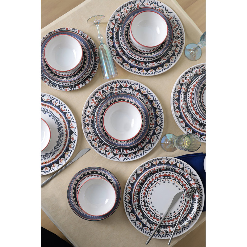 Service de table 24 pièces en céramique, grès blanc | 100% antibactérien, écologique, facile à nettoyer | Comprend 6 assiettes à gâteau (8,7 po), 6 assiettes de service (11 po), 6 assiettes à dîner (7,1 po), 6 bols (0,8 pte) | Va au lave-vaisselle et au micro-ondes