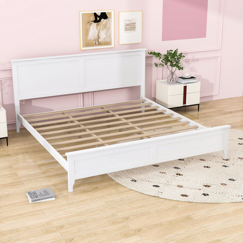 Disaya Wooden Platform Bed with Headboard and Footboard, White, King