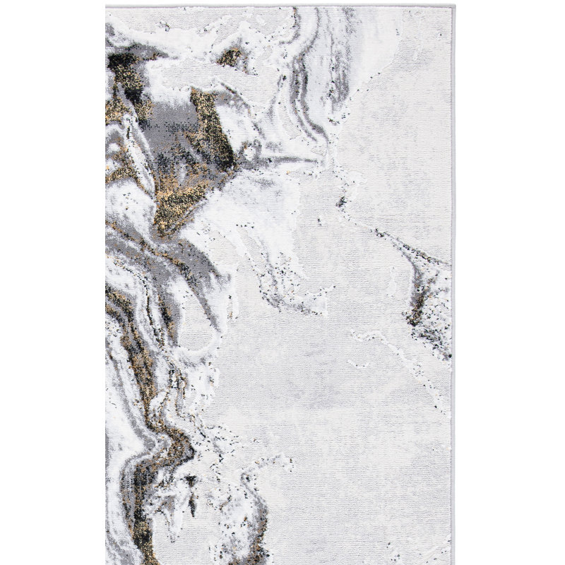 Kira Abstract Gray/Gold Area Rug, Runner 2' x 6'