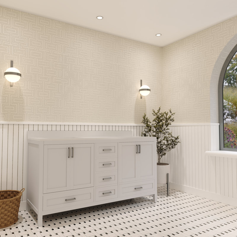 Rooh 60'' Double Bathroom Vanity with White Quartz Top, White