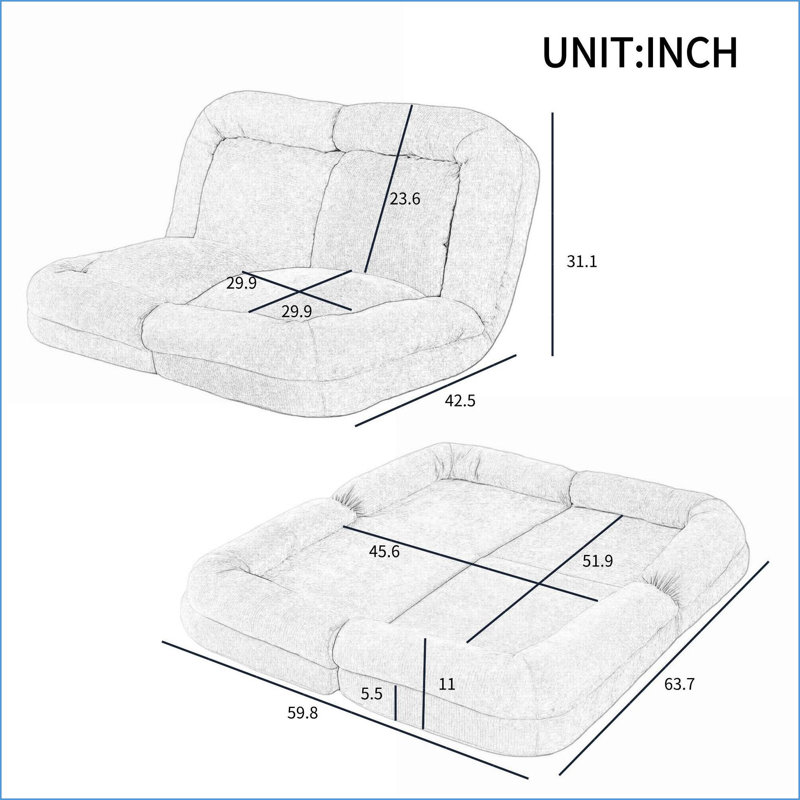 Canapé-lit convertible simple - Canapé-lit escamotable avec 18 positions réglables | Rose | Profondeur du siège 63,78