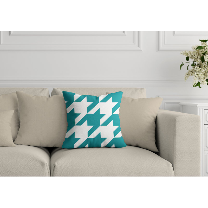Housse et insert de coussin carré d'extérieur Easton Houndstooth, L 15 po x H 15 po, Turquoise