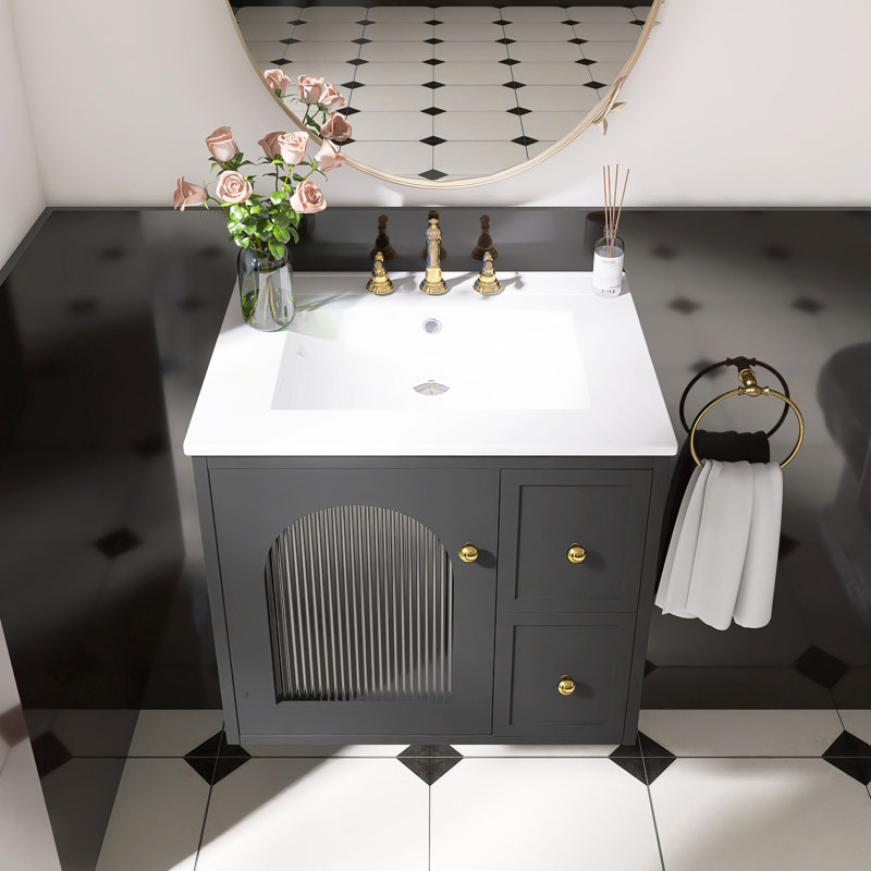 Ensemble de meuble-lavabo mural pour petit espace, Noir
