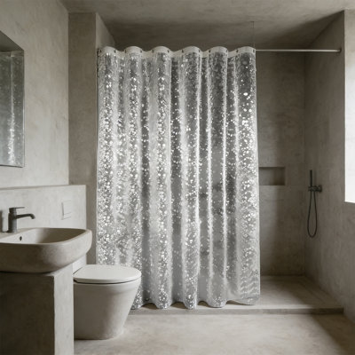 Solid Color  Textured Shower Curtain Waterproof And Proof No Drill Bathroom Partition Curtain