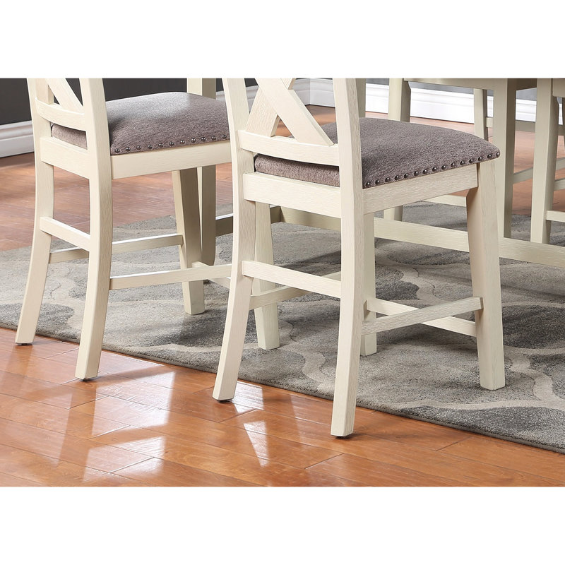 Chaise de salle à manger moderne à hauteur de comptoir de 2, siège rembourré / crème avec dossier en X 2 chaises pour chambre, style blanc crème