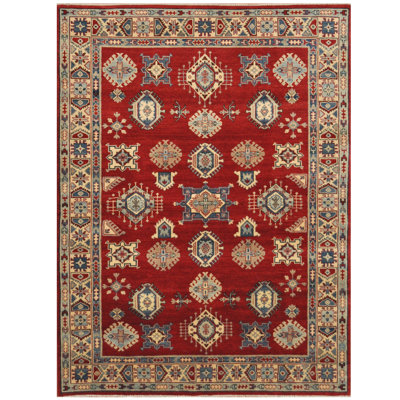 Tapis de zone en laine noué la kazak rouge 6 pi x 8 pi 1 po one-of-kind Begonia