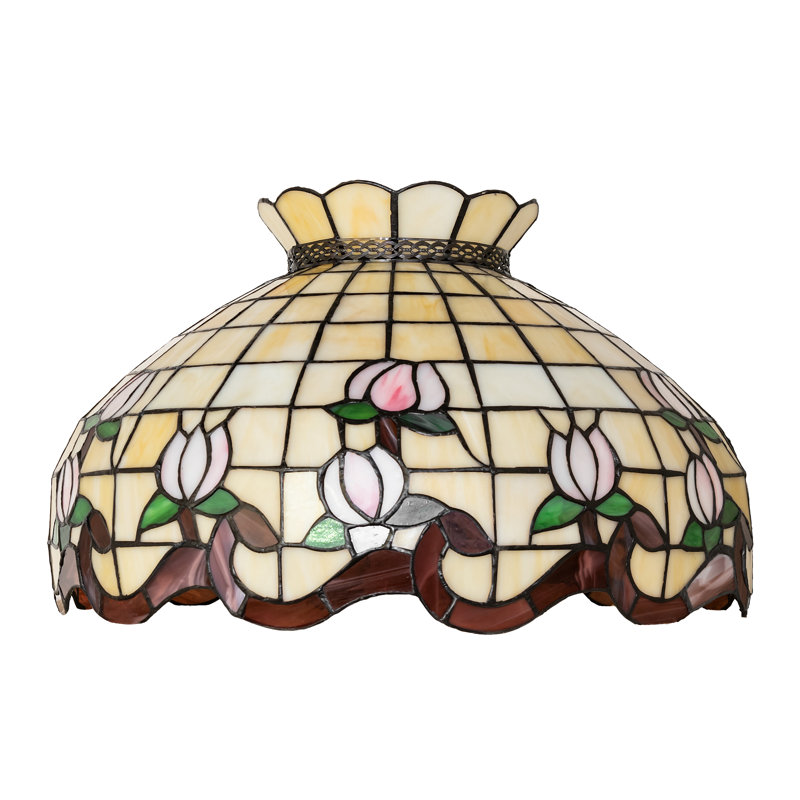 Large abat-jour de rose de 20 po, H 12 po x l 20 po x P 20 po, Brun / rose / vert / beige