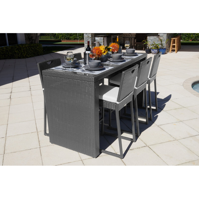 Bari 6 - Person Wicker Patio Dining Set with Rectangular Table , Cushions Included, Gray, Mixed Gray