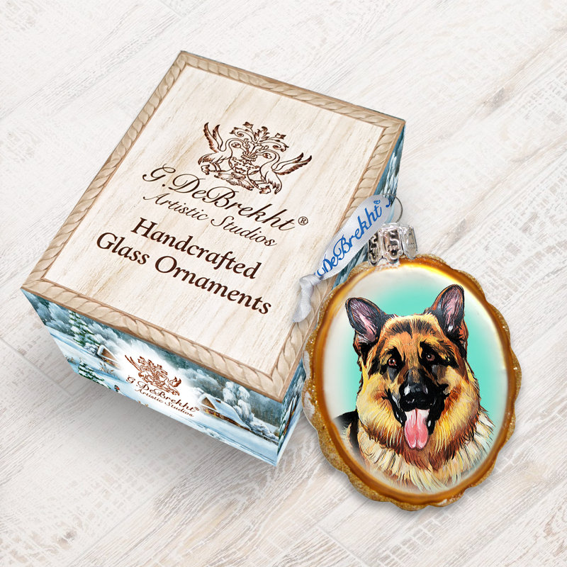 3'' Handmade Wood Holiday Shaped Ornament, German Shepherd