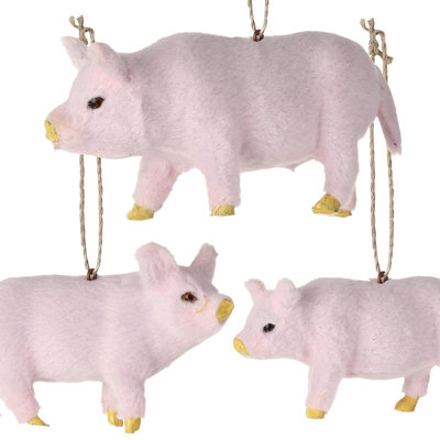 Ornement de famille de cochons en fausse fourrure de 3,5 à 5,5 po 