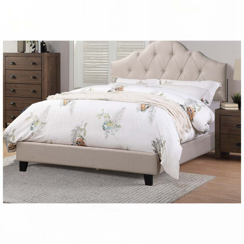 Lit tapissier contemporain en lin avec tête de lit réglable, Grand, Light Brown