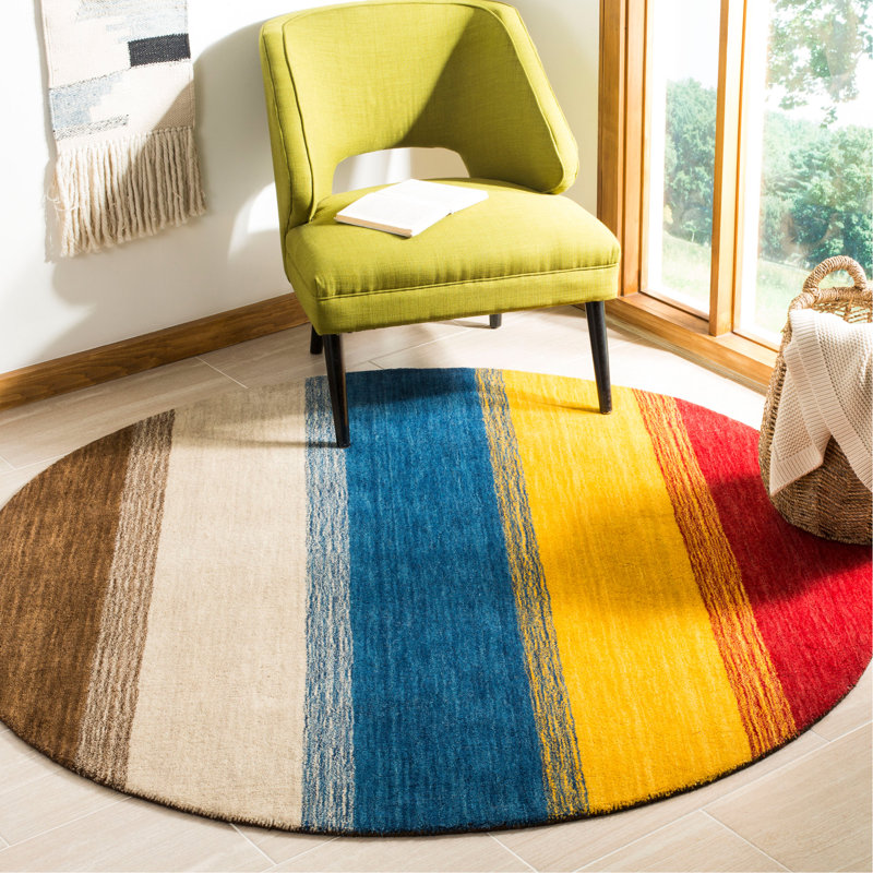 Frann Hand Loomed Wool Striped Rug, Round 6'