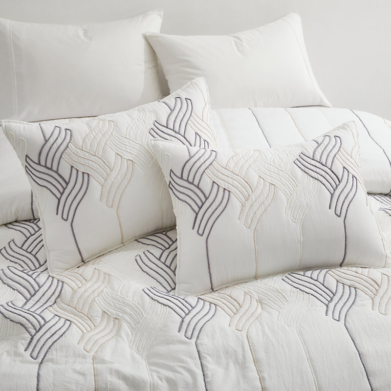 Comforter Set With Rope Embroidery, Bedding Set All-Season Hypoallergenic Down Alternative, Full/Queen