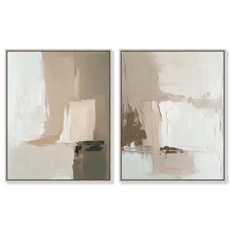 Ensemble de 2 décorations murales en toile Harmony Beige & White par Art Remedy, cadre argenté, 30 x 36, H 37 po x l 31 po