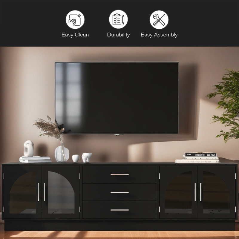 Meuble télé 68,9 po pour téléviseur de 68 po ou moins, meuble multimédia avec tablettes réglables pour le salon