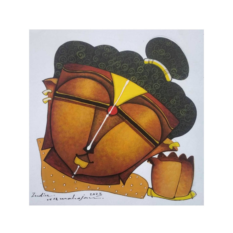 Bouddha du dieu Gautam | Acrylique sur papier | Par Arvind Mahajan