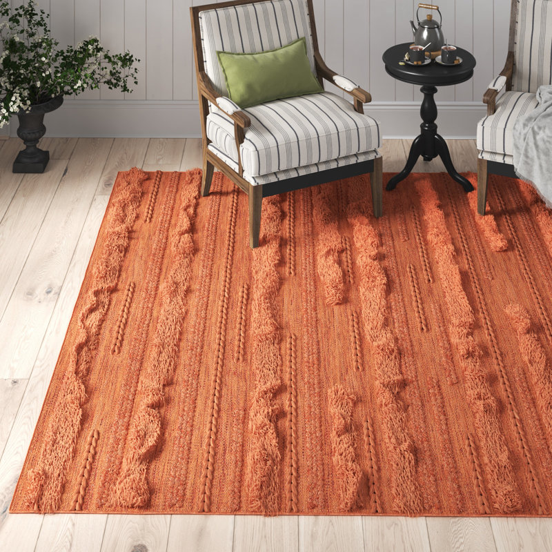Hartzler Hand-Woven Flatweave Wool/Cotton Rust/Orange Area Rug, Rectangle 8' x 10'