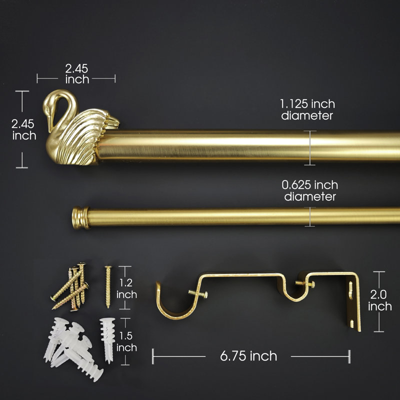 Tringle à rideaux double Elegant Swan avec fleuron décoratif, longueur réglable (disponible en or et argent), 72" - 144"