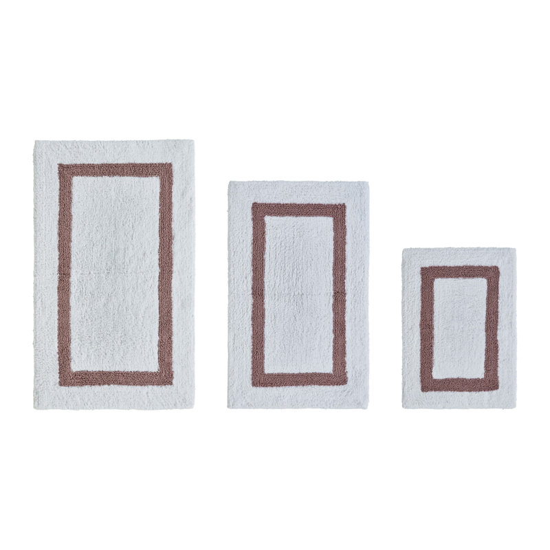 Atle Reversible Cotton Tufted Bath Rug Set, 3PC (17" x 24" | 21" x 34" | 24" x 40"), White/Pink