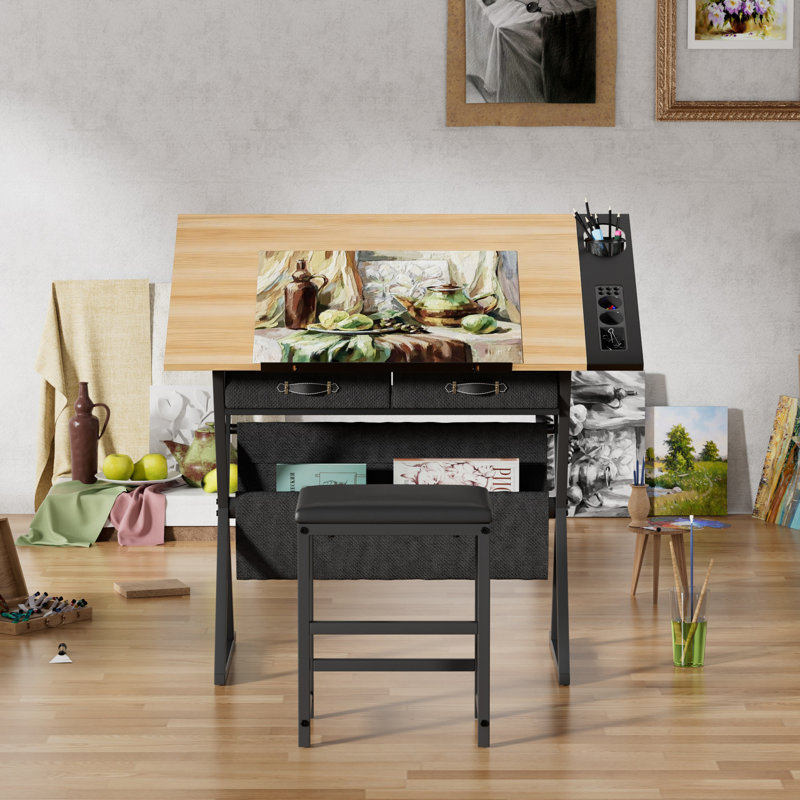 Yumisani Drawing Desk with Stool, Oak