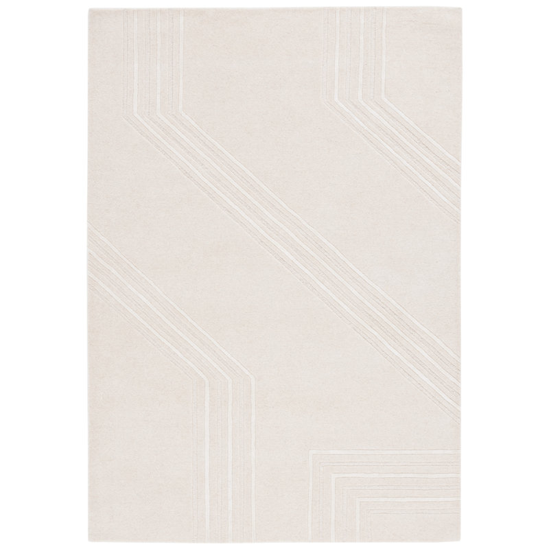 Kruter Hand Tufted Wool/Viscose Geometric Rug in Beige/Ivory, Square 6'