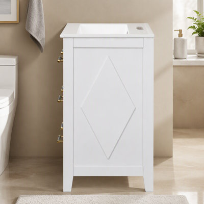 Ensemble de meuble-lavabo simple 24 po avec lavabo en céramique, ensemble de meuble-lavabo autoportant avec 3 tiroirs, cadre en bois massif, blanc