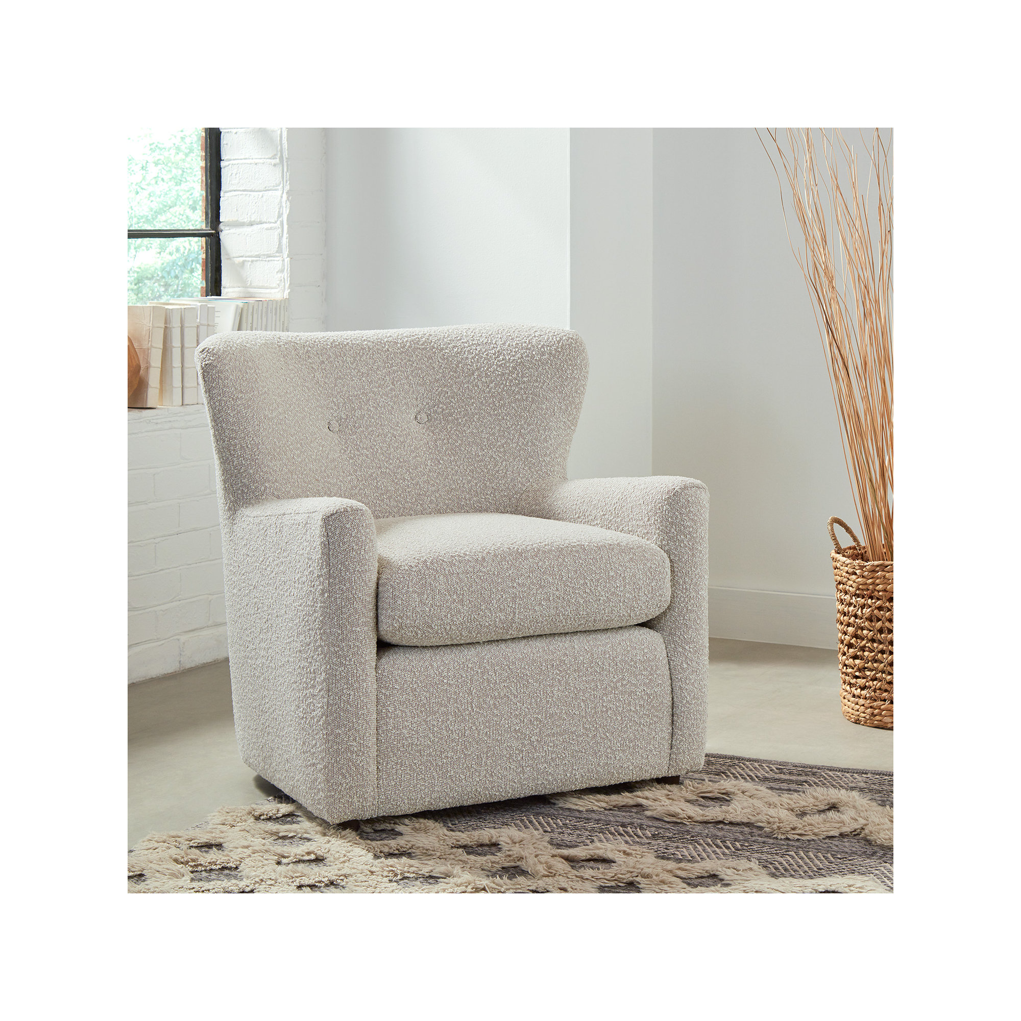 Bendigo Upholstered Wingback Chair, Ivory Boucle