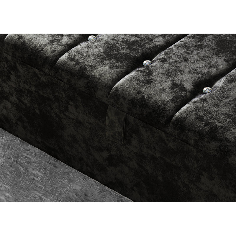 Akyiah 102cm Wide Tufted Rectangle Striped Standard Ottoman with Storage, Black