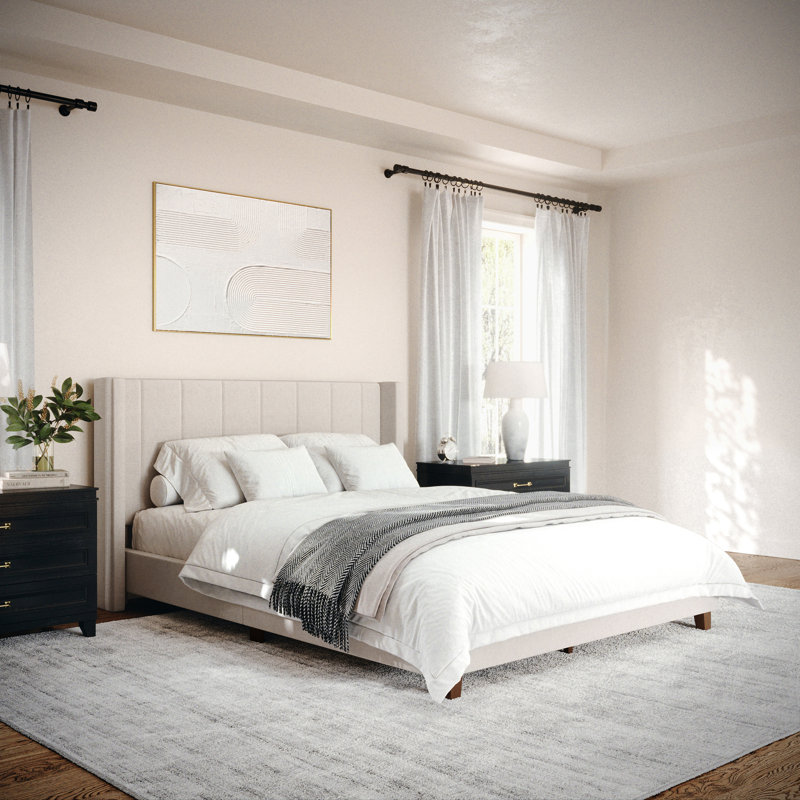 Lit plateforme tapissier Martha Stewart Kay, Grand, Beige