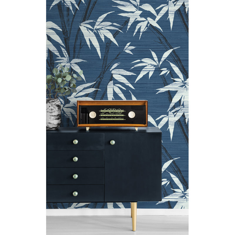 Papier peint corail et ivoire métallique tropicale Bay Isle Home ™ Designs, Bleu marine