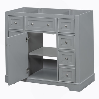 Meuble-lavabo 36 po sans lavabo, base d'armoire seulement, une armoire et six tiroirs, gris