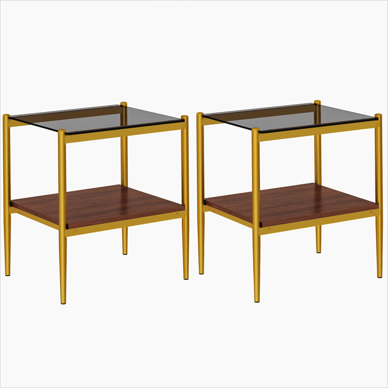 Ensemble de 2 tables de bout rectangulaires, plateau en verre trempé avec panneau de fibres à densité moyenne, table de salon moderne