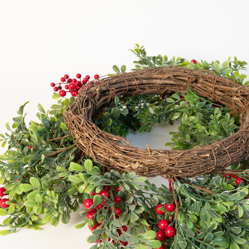 Red Berry And Boxwood Wreath