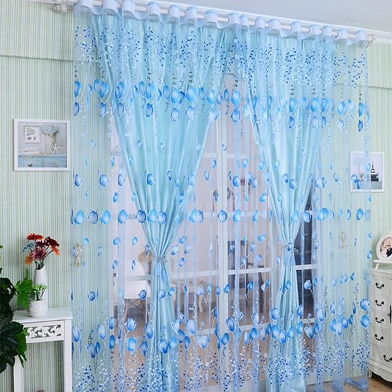 Tulip Sheer Curtains Light Filtering Rod Pocket Window Curtain Set, 100x200CM, 2 Panels, 2, Blue