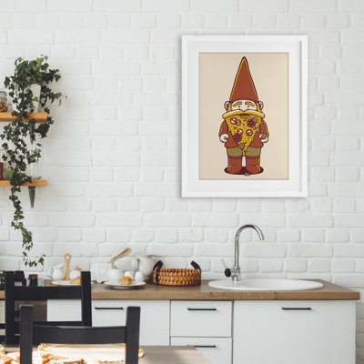 «Happy Pizza Gnome», reproduction sous verre encadrée, design par Tobe Fonseca