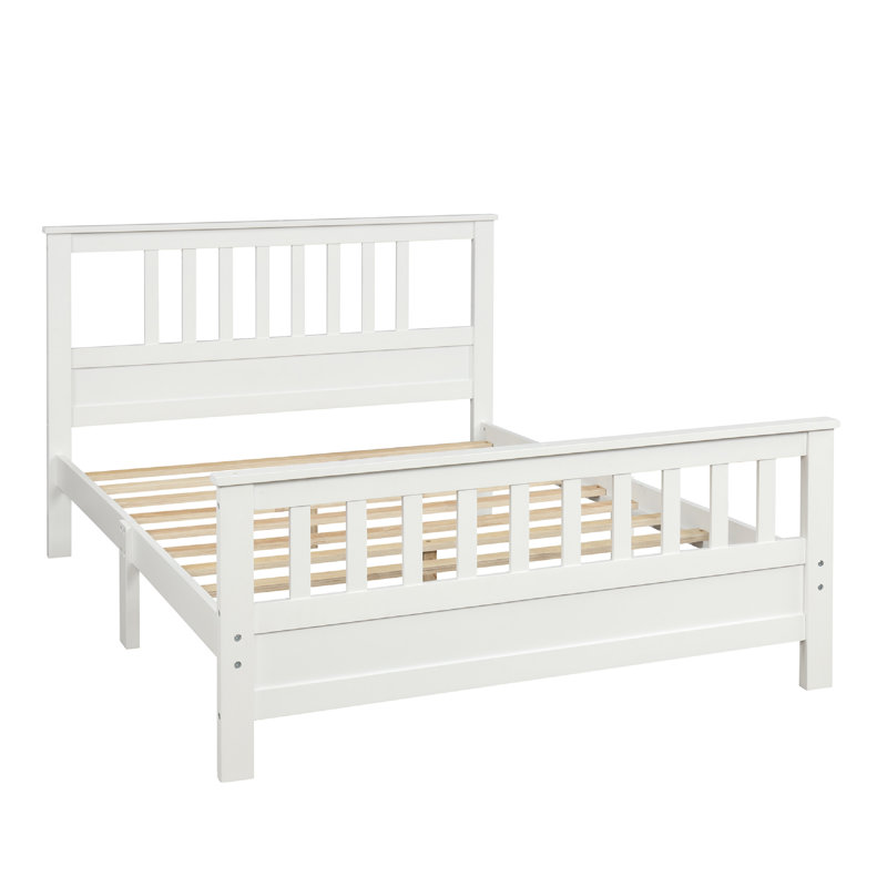 Lit plateforme avec tête de lit et pied de lit Oberlander, Double, Blanc, Bois manufacturé