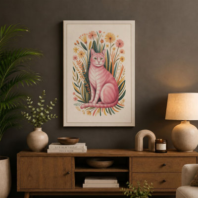 Cat in Bloom Botanical - Wrapped Canvas
