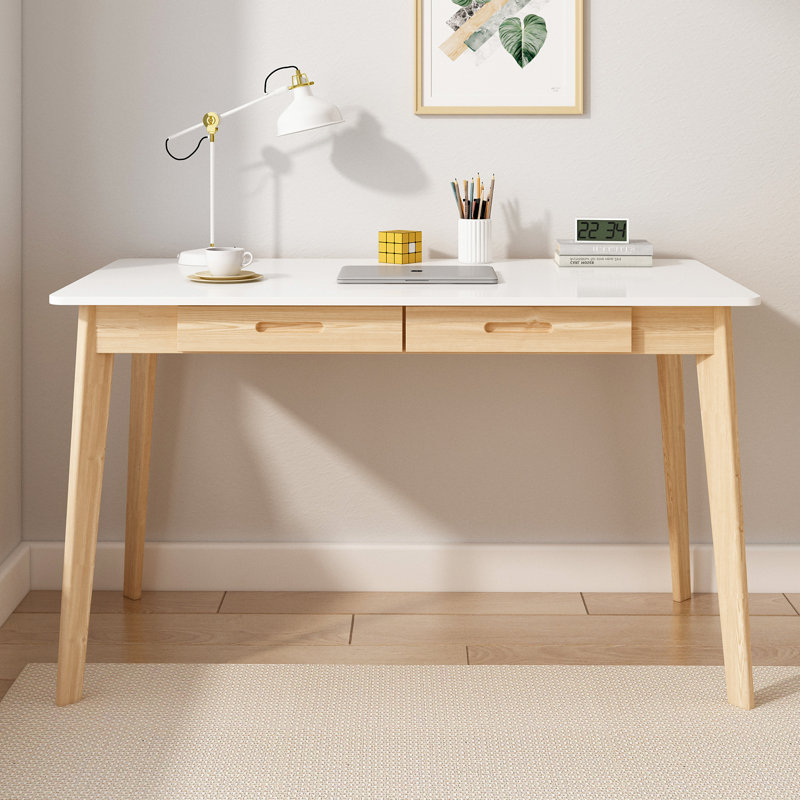 Latwon Solid Wood Writing Desk, 29.5" H x 47.2" W x 21.7" D, White/Burlywood