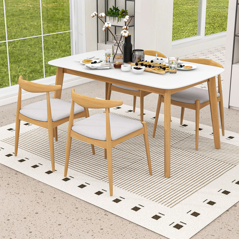 Ensemble de salle à manger 5 pièces avec plateau de table et chaises résistant aux égratignures Timeless, Beige et chêne