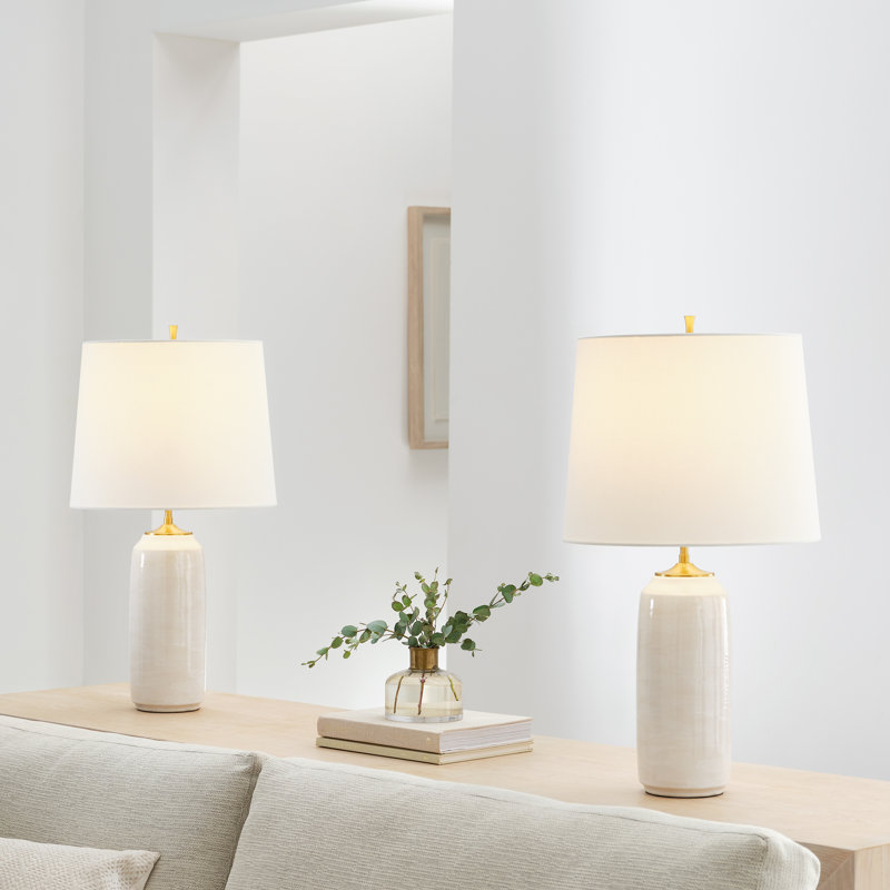 Thomas O'Brien Cato 1 Light Bedroom Home Office Living Room Lamp With White Linen Shade, White